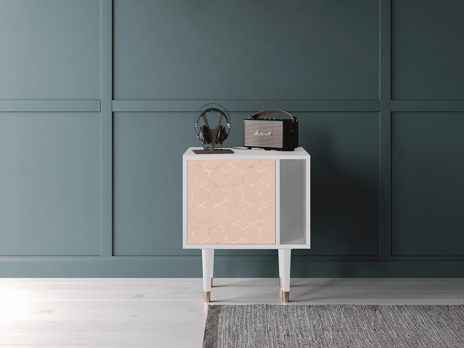 Stolik nocny - 57х69х48 cm - S2 - Rose Honeycomb, Biały