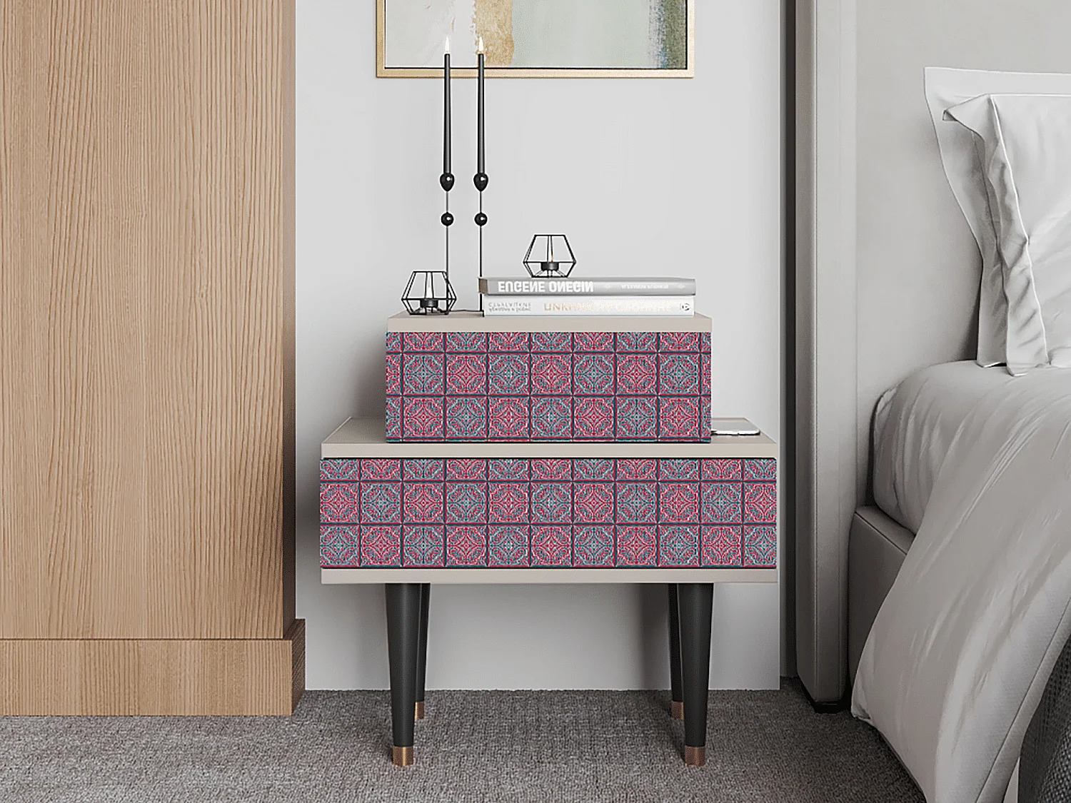 Stolik nocny - 58х58х41 cm - NS1 - Riviera Mosaic, Piaskowy