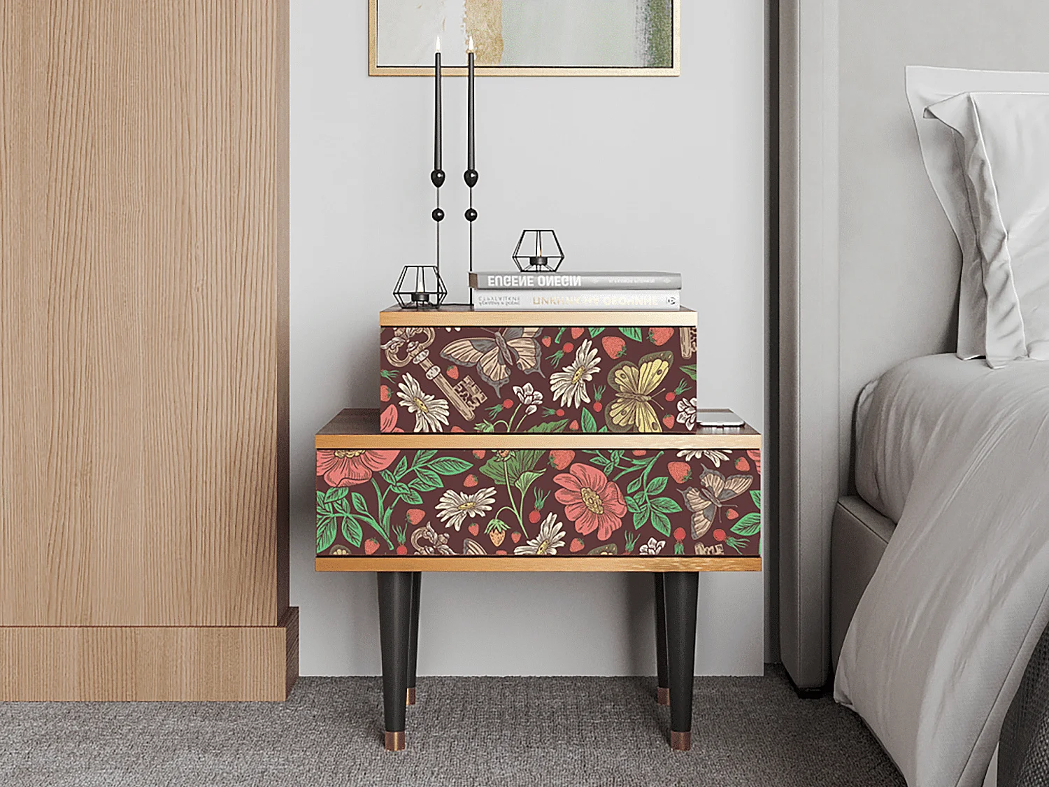 Table de nuit - 58х58х41 cm - NS1 - Alice in Wonderland, Noyer