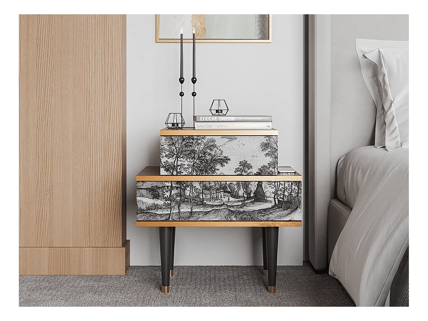 Table de nuit - 58х58х41 cm - NS1 - Village Road, Noyer