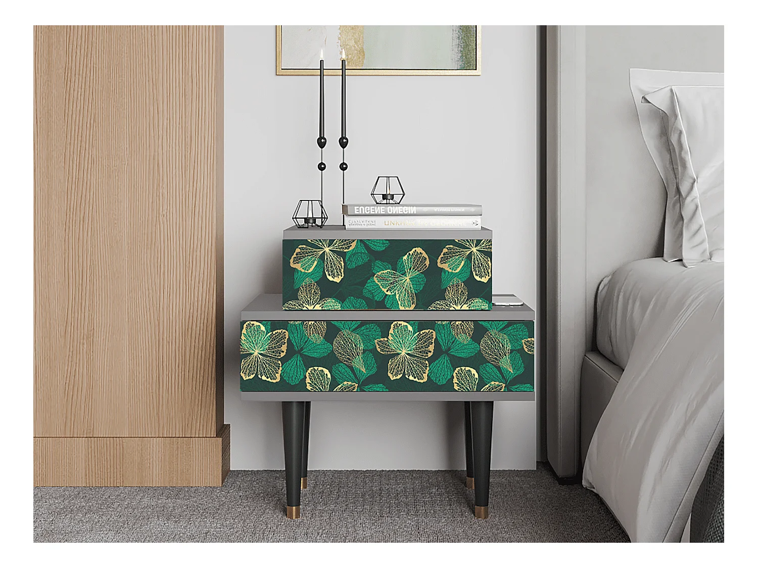 Comodino - 58х58х41 cm - NS1 - Green Flower, Grigio