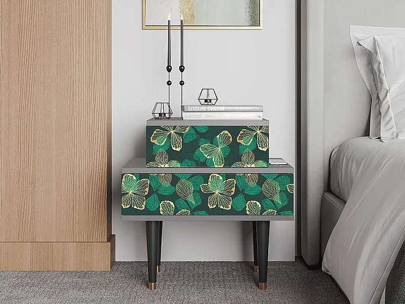 Criado-mudo - 58х58х41 cm - NS1 - Green Flower, Cinza