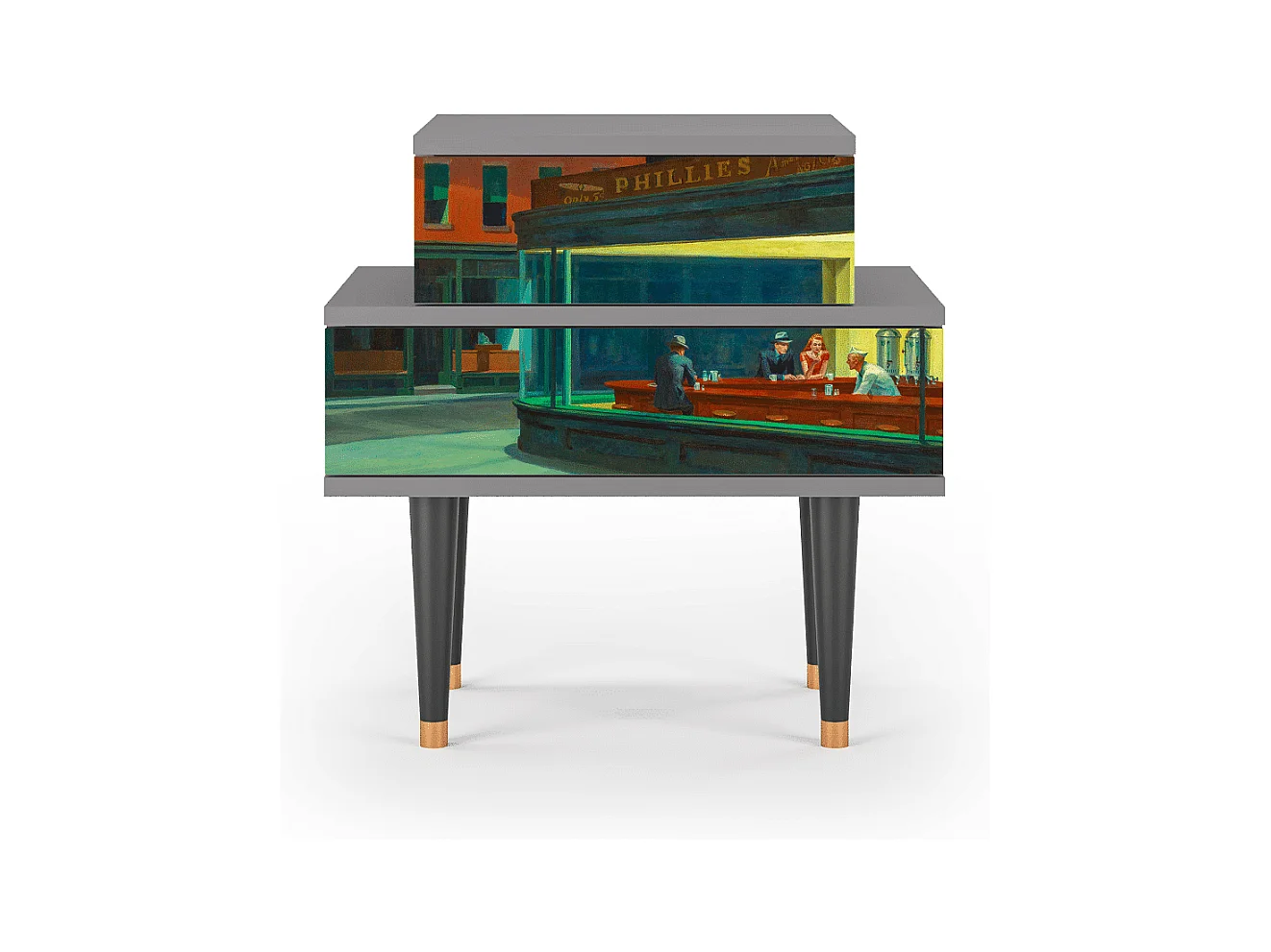 Table de nuit - 58х58х41 cm - NS1 - Nighthawks by Hopper, Gris