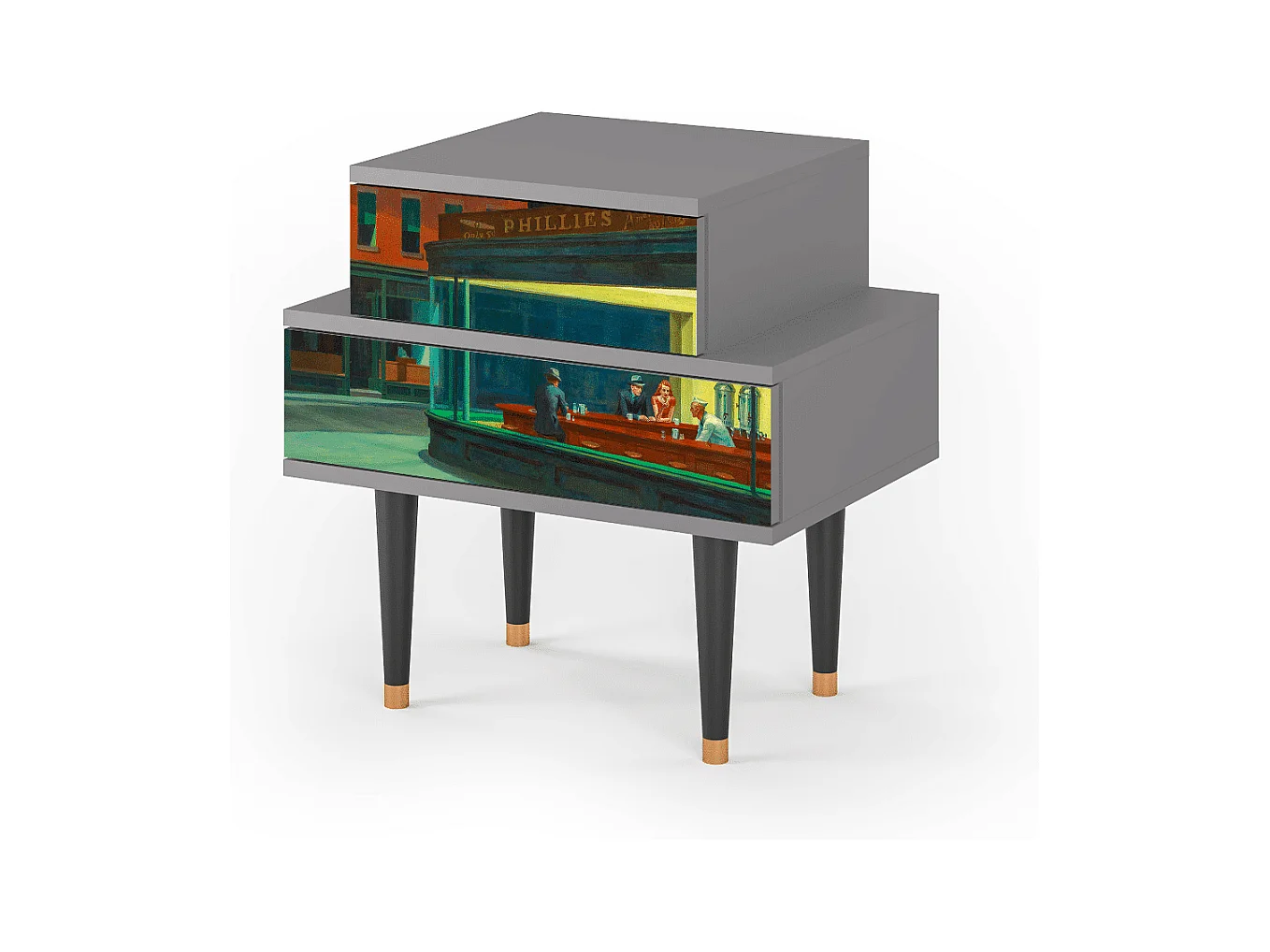 Table de nuit - 58х58х41 cm - NS1 - Nighthawks by Hopper, Gris