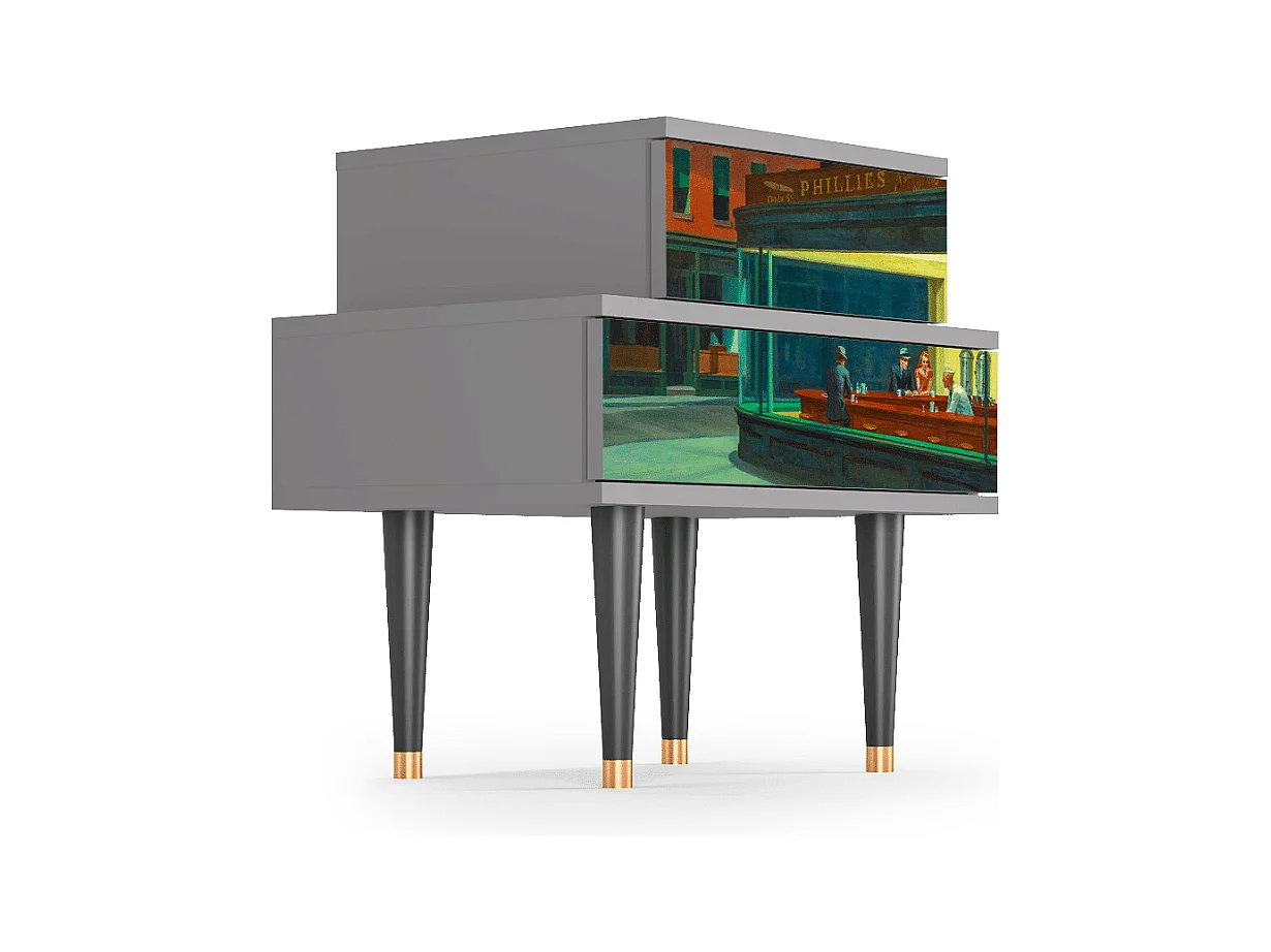 Table de nuit - 58х58х41 cm - NS1 - Nighthawks by Hopper, Gris