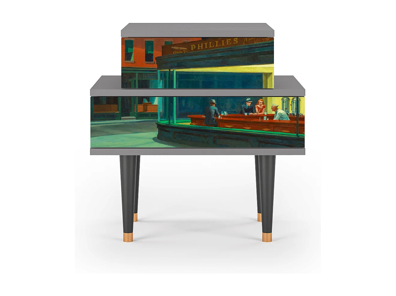 Criado-mudo - 58х58х41 cm - NS1 - Nighthawks by Hopper, Cinza