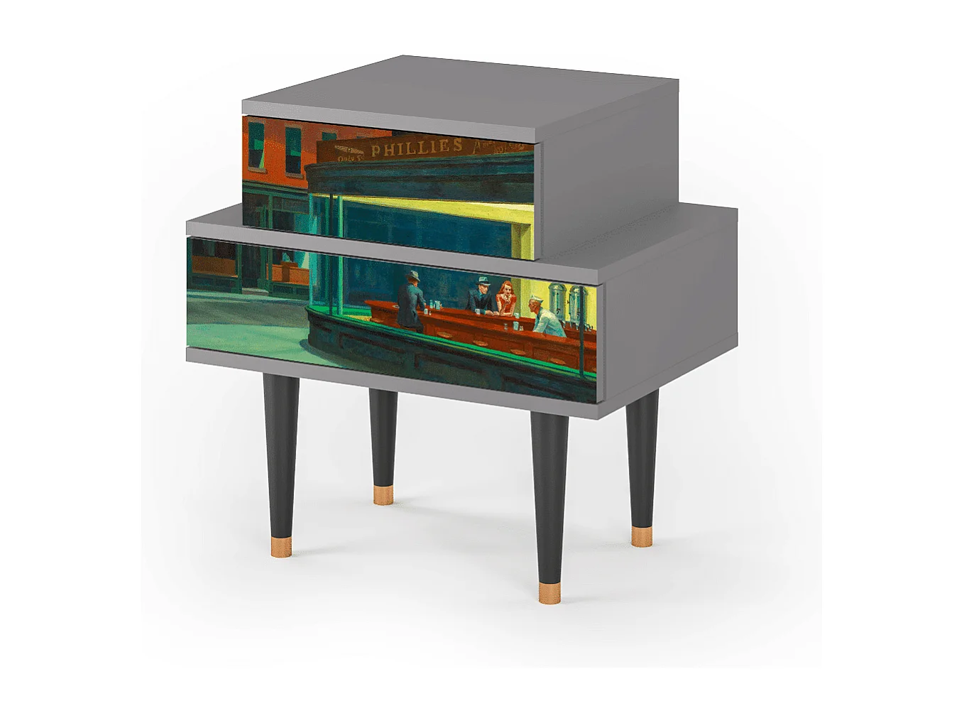 Criado-mudo - 58х58х41 cm - NS1 - Nighthawks by Hopper, Cinza