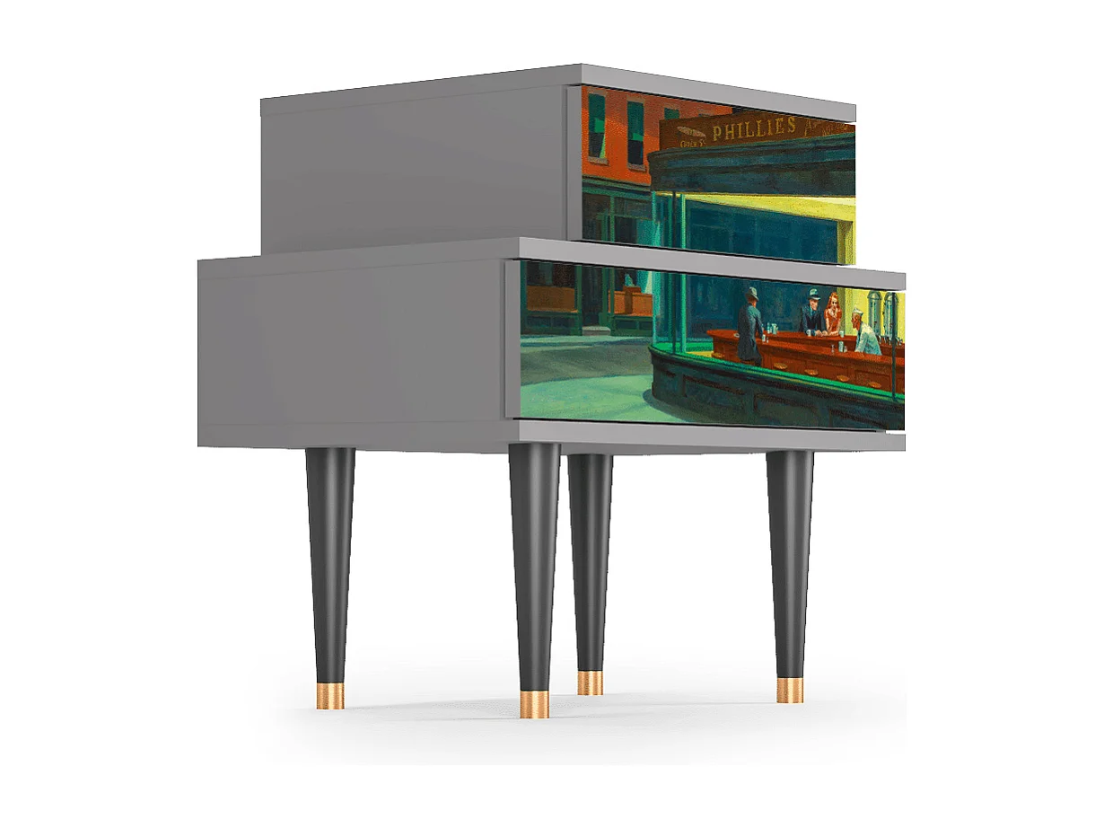 Criado-mudo - 58х58х41 cm - NS1 - Nighthawks by Hopper, Cinza