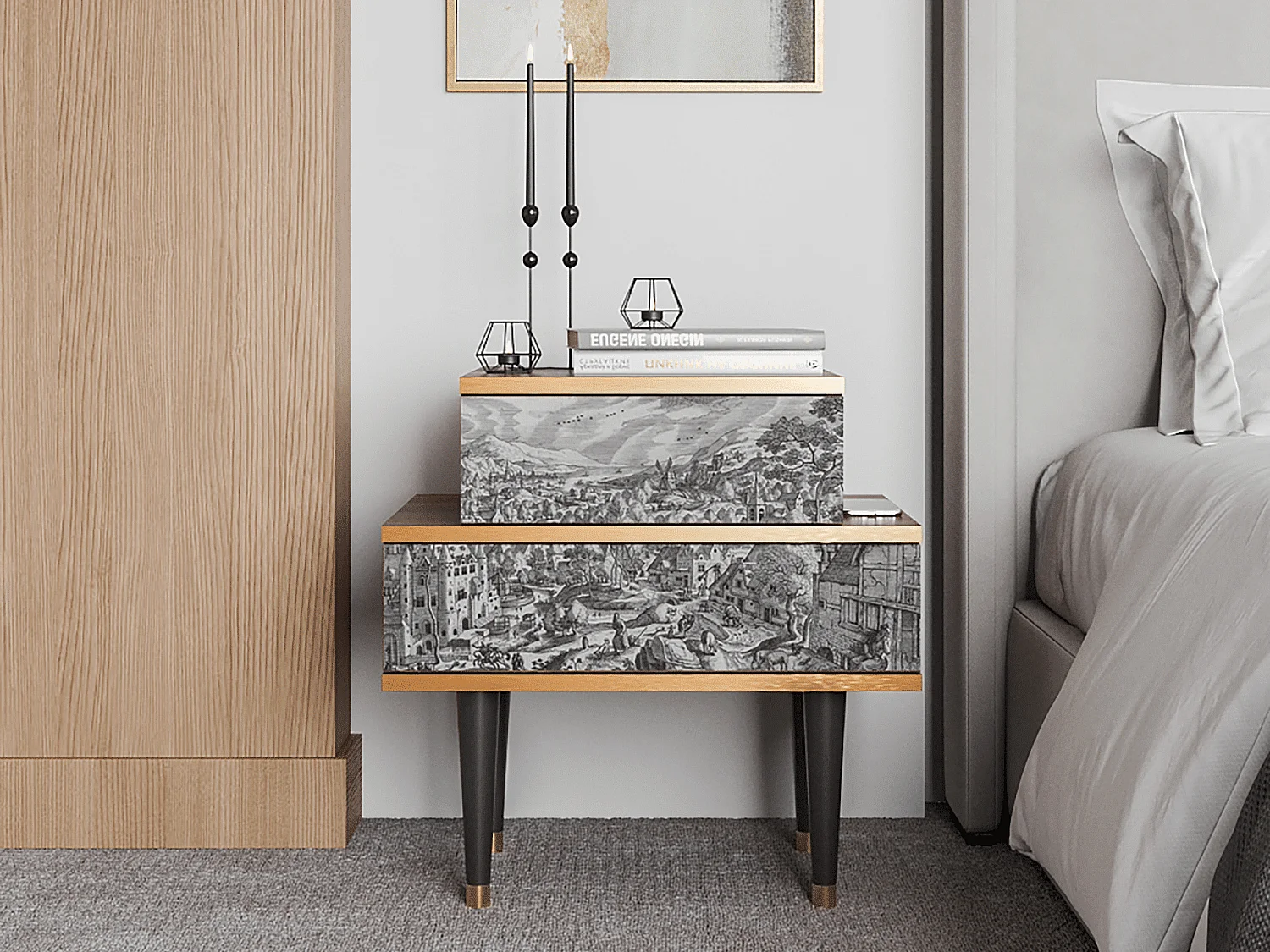 Nachtkastje - 58х58х41 cm - NS1 - Bird Dropping, Walnoot