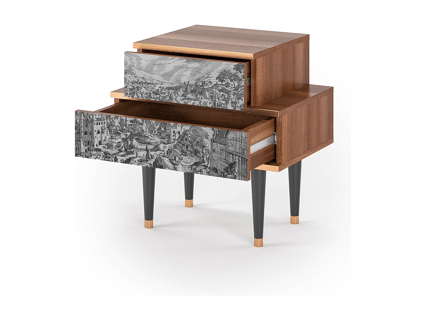 Table de nuit - 58х58х41 cm - NS1 - Bird Dropping, Noyer