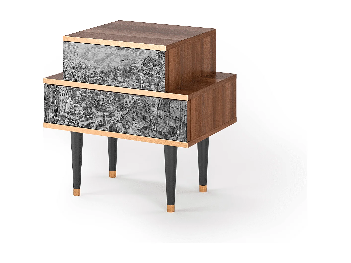 Table de nuit - 58х58х41 cm - NS1 - Bird Dropping, Noyer