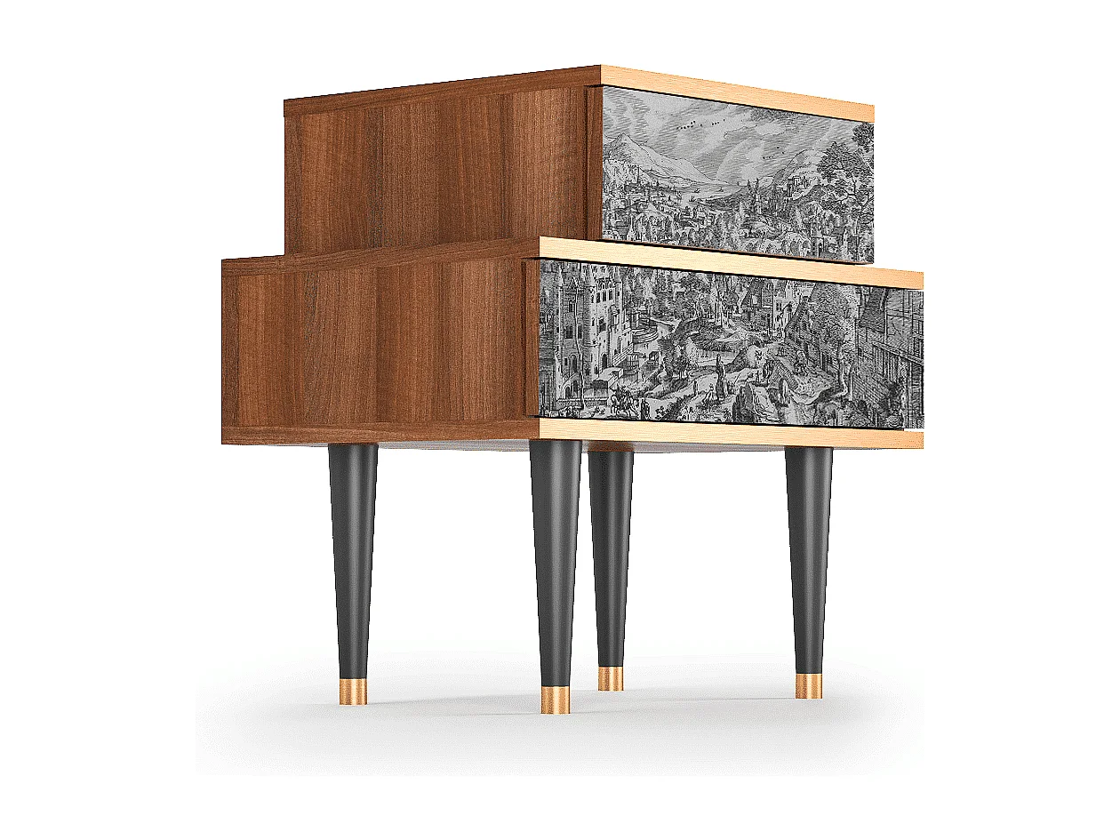 Table de nuit - 58х58х41 cm - NS1 - Bird Dropping, Noyer