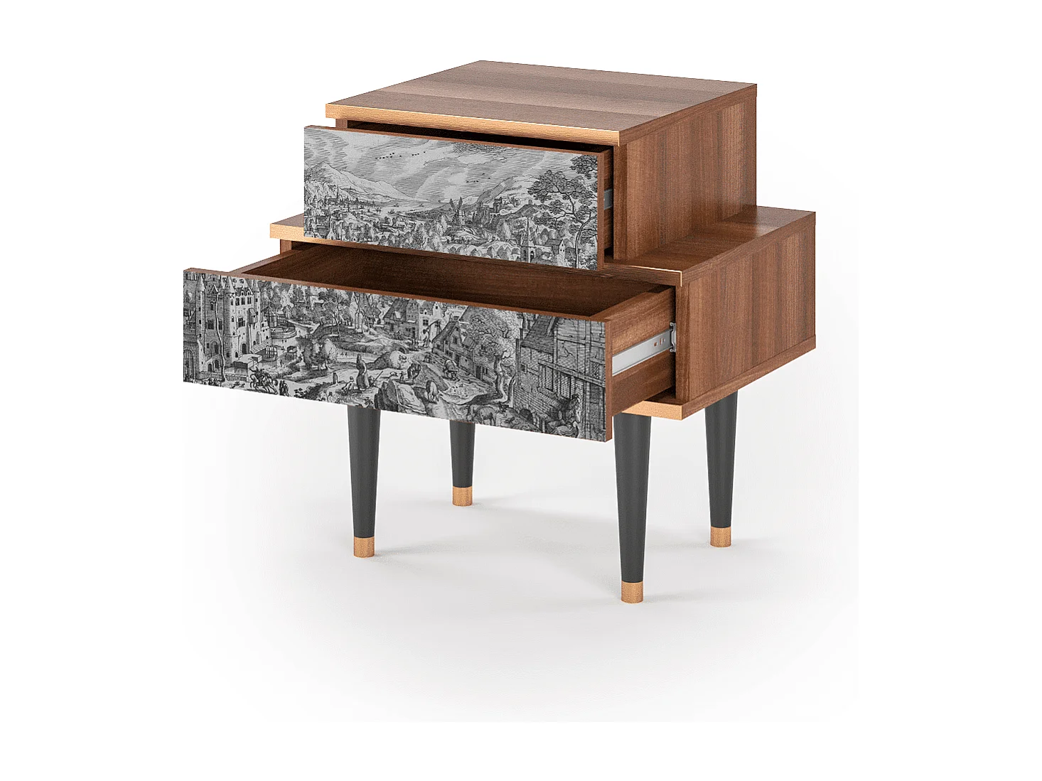 Table de nuit - 58х58х41 cm - NS1 - Bird Dropping, Noyer