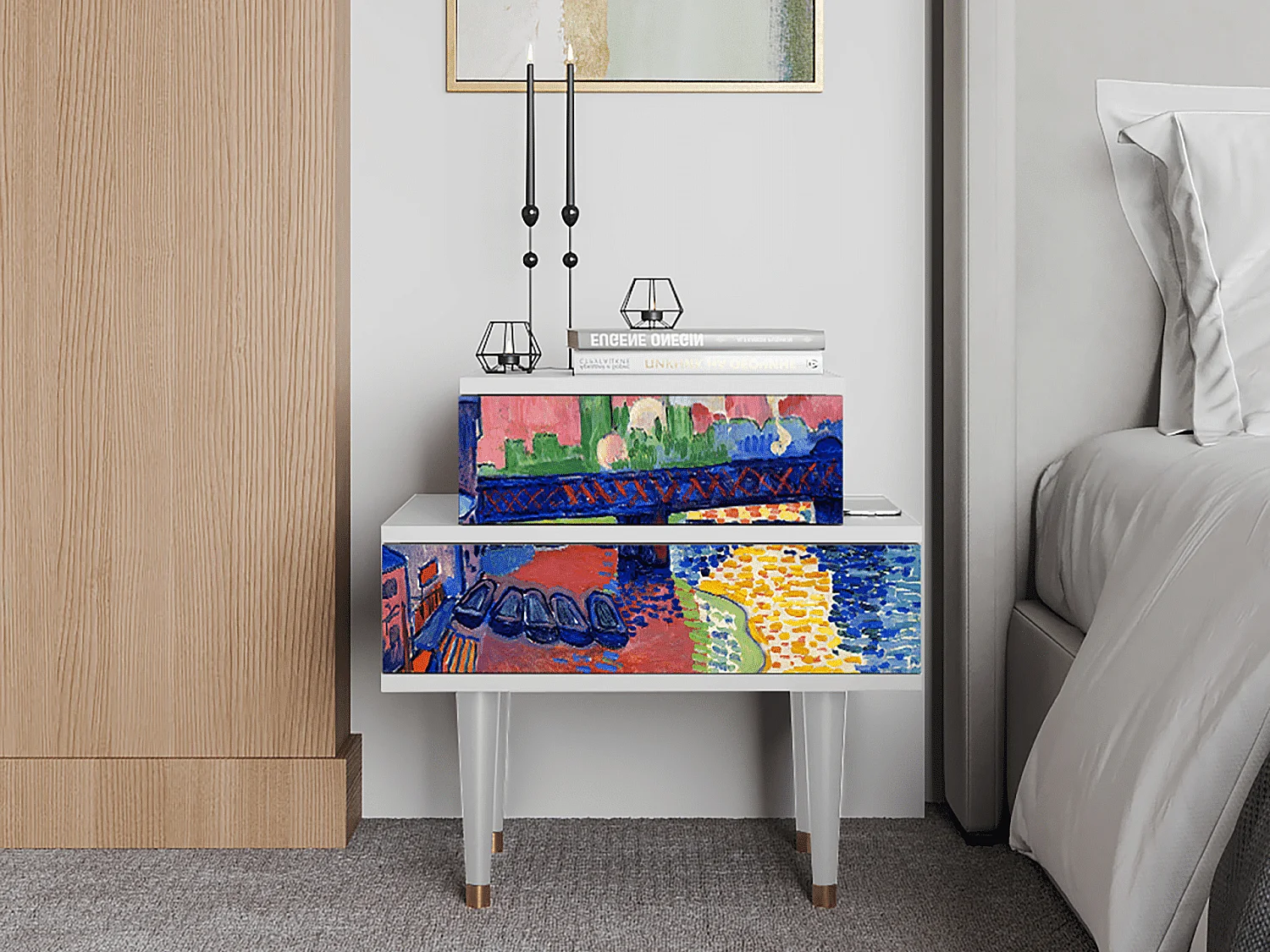 Nachtkastje - 58х58х41 cm - NS1 - Charing Cross Bridge, Wit