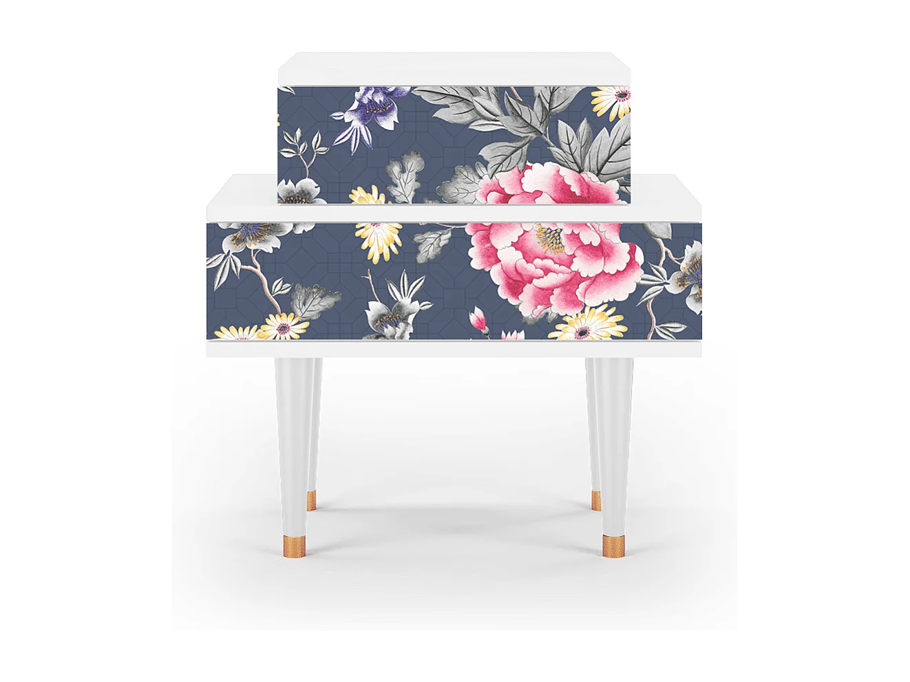 Nachtkastje - 58х58х41 cm - NS1 - Dark Flower Bed, Wit