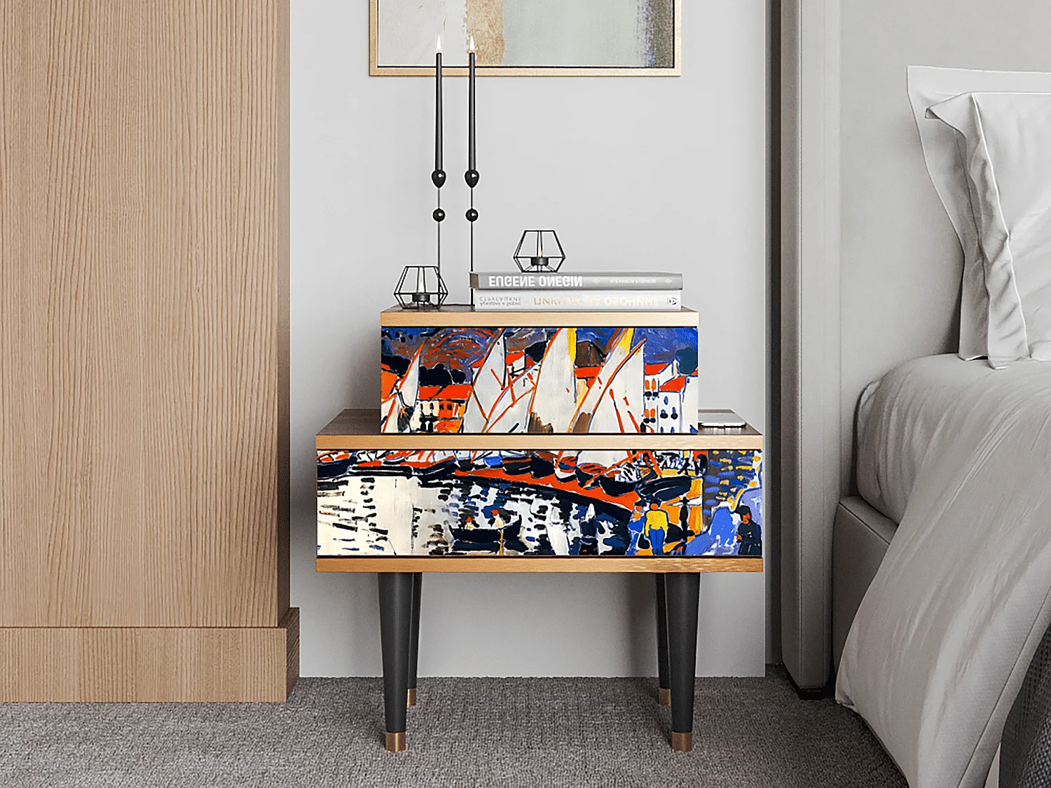 Stolik nocny - 58х58х41 cm - NS1 - Le Séchage des voiles , Orzech