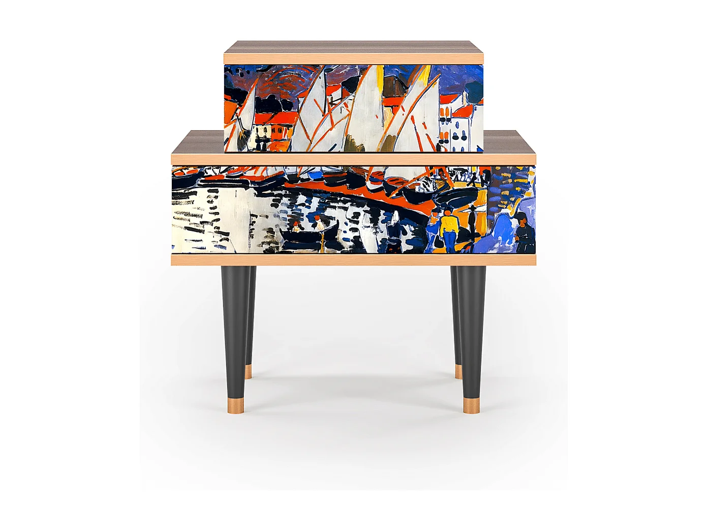 Stolik nocny - 58х58х41 cm - NS1 - Le Séchage des voiles , Orzech