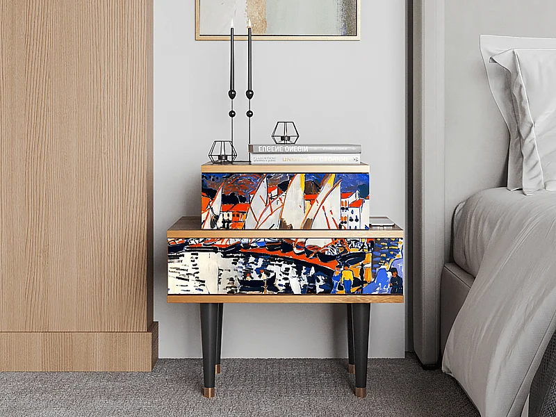 Stolik nocny - 58х58х41 cm - NS1 - Le Séchage des voiles , Orzech