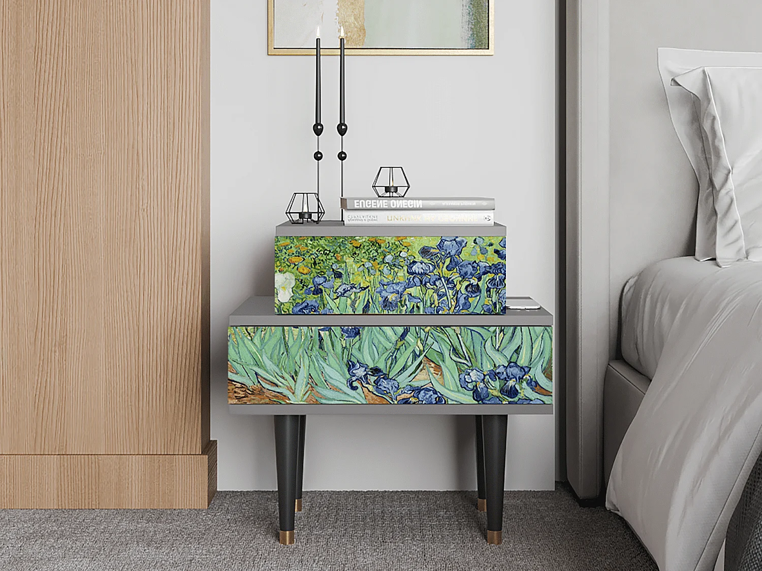 Table de nuit - 58х58х41 cm - NS1 - Irises , Gris