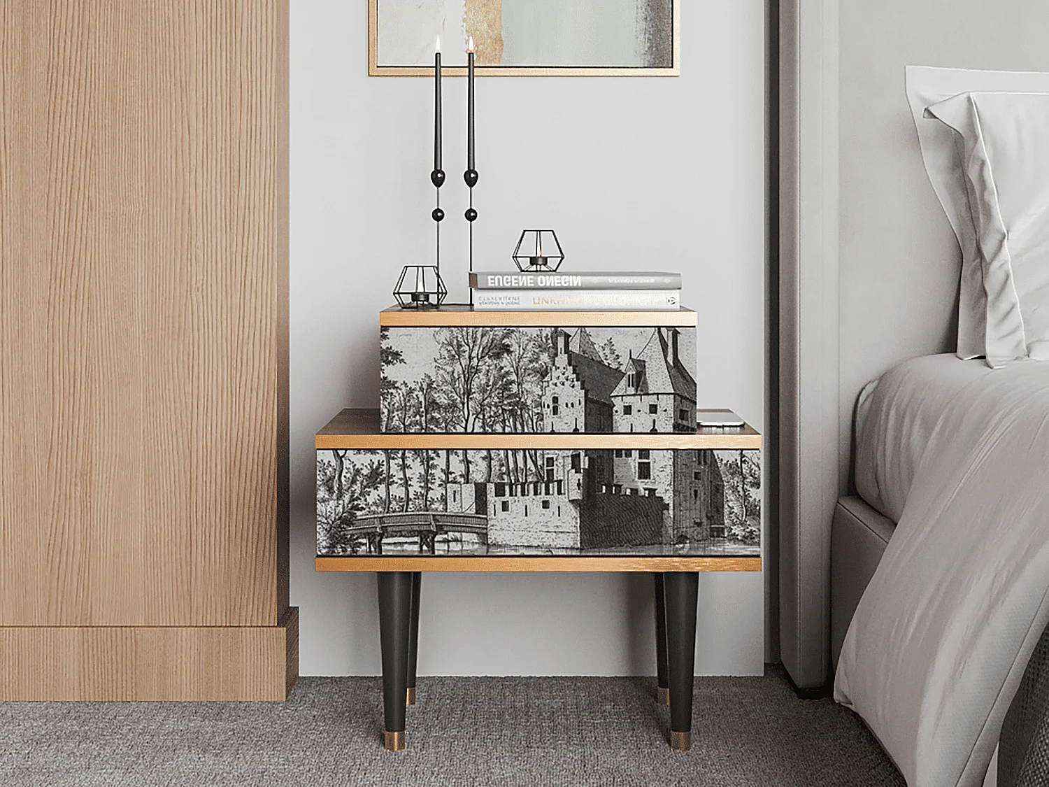 Stolik nocny - 58х58х41 cm - NS1 - Castle by Breugel, Orzech