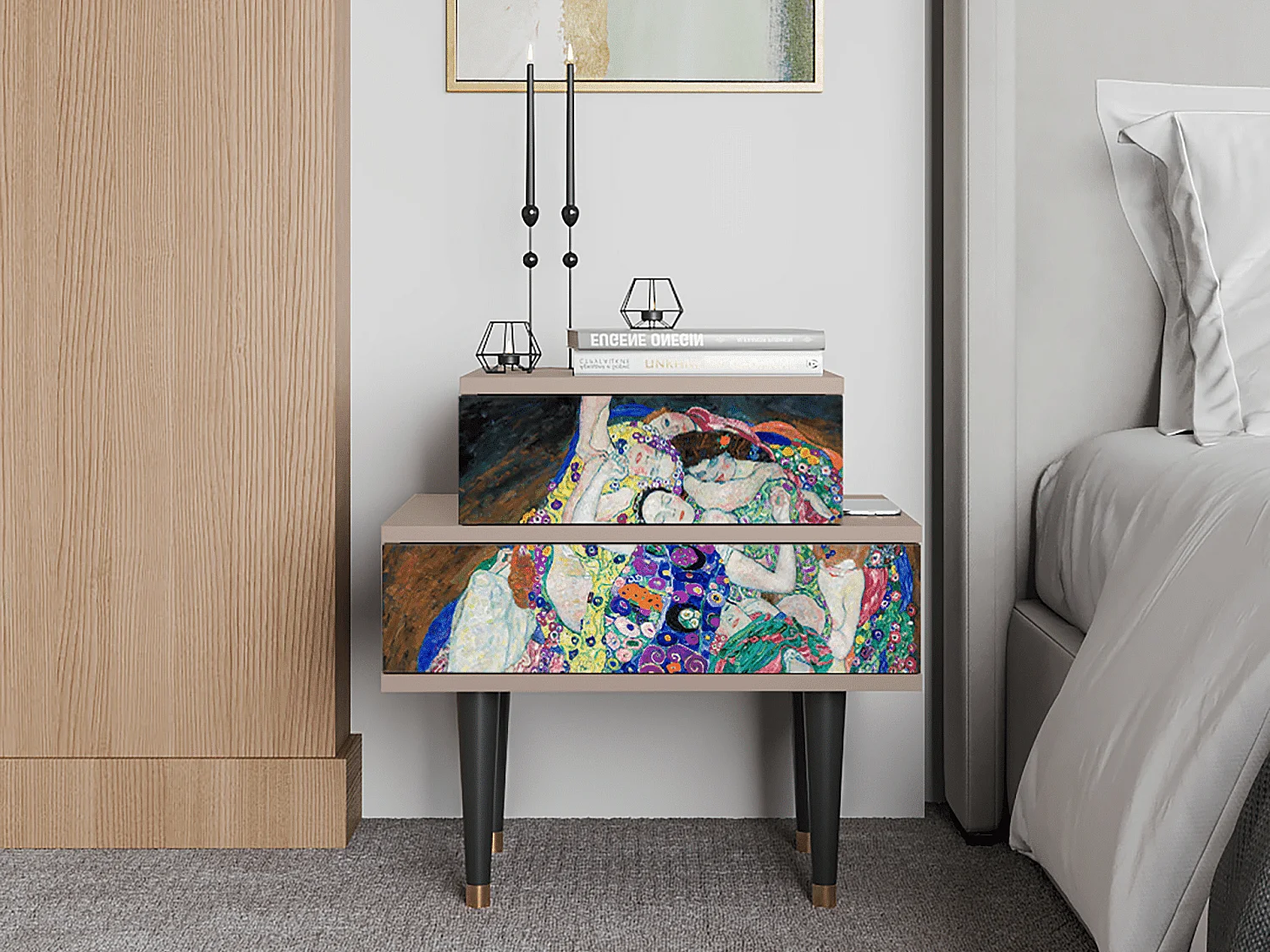 Nachtkastje - 58х58х41 cm - NS1 - The Maiden by Klimt, Latte