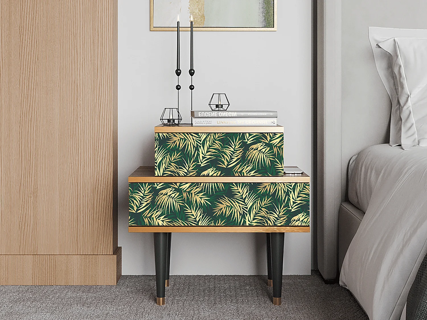 Nachtkastje - 58х58х41 cm - NS1 - Sunny Palm Tree, Walnoot