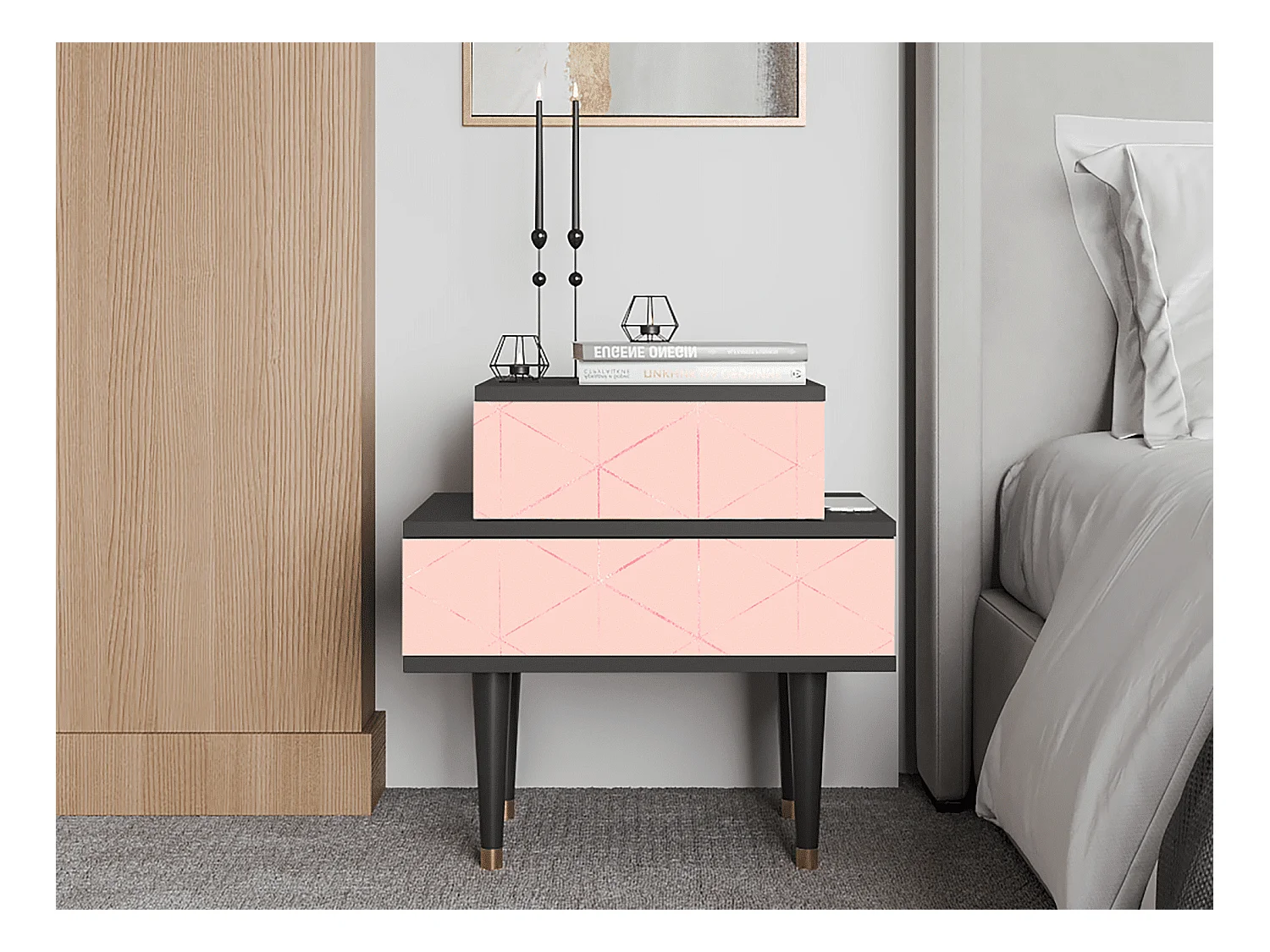 Table de nuit - 58х58х41 cm - NS1 - Rose Quartz, Anthracite