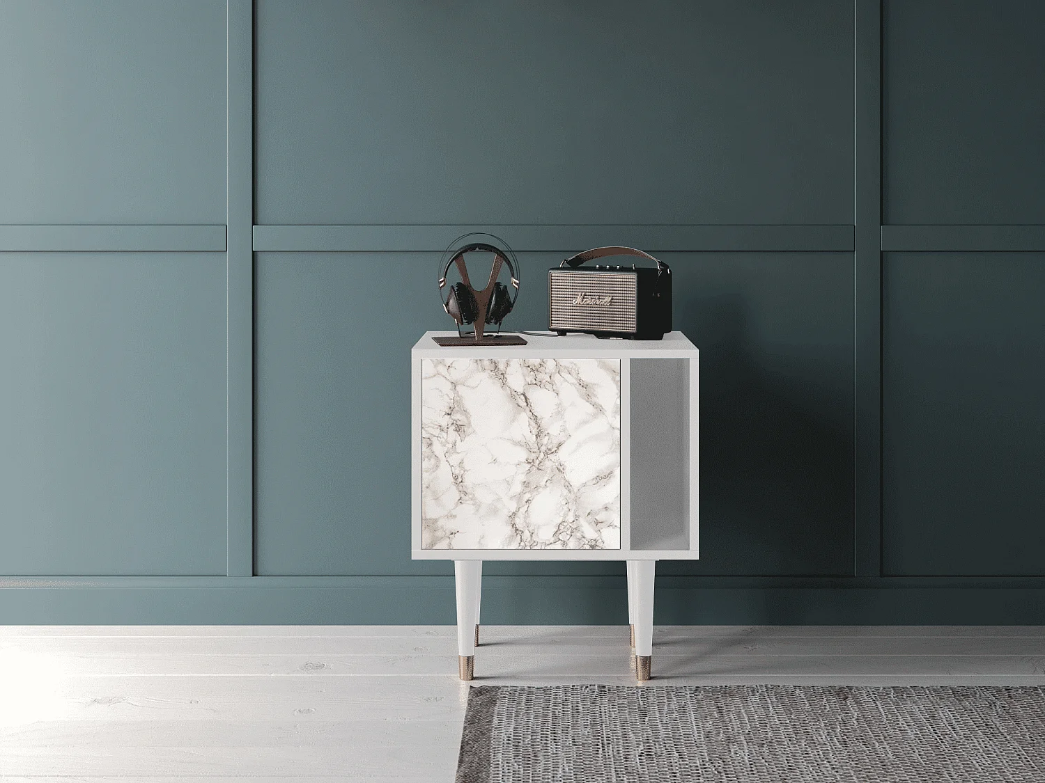 Table de nuit - 57х69х48 cm - S2 - Milk Marble, Blanc