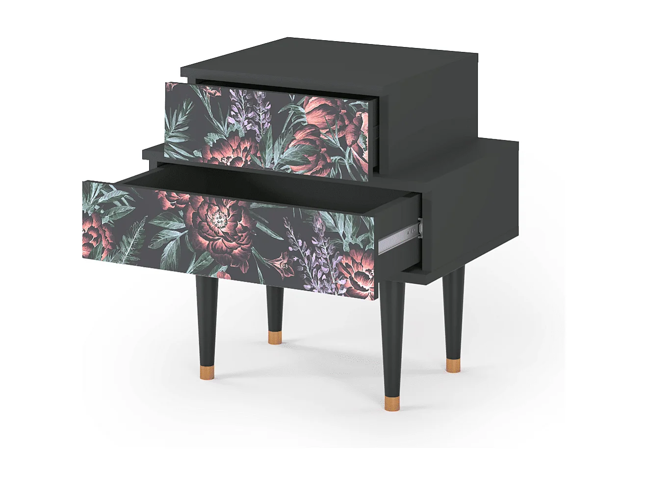 Stolik nocny - 58х58х41 cm - NS1 - Dark Peonies, Antracyt