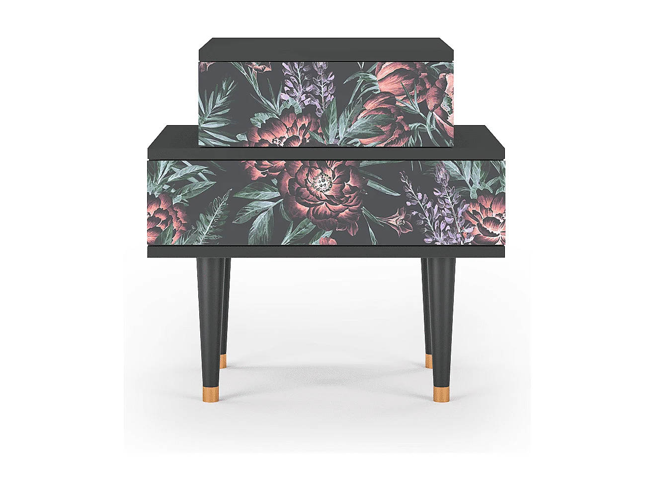 Nachttisch - 58х58х41 cm - NS1 - Dark Peonies, Anthrazit