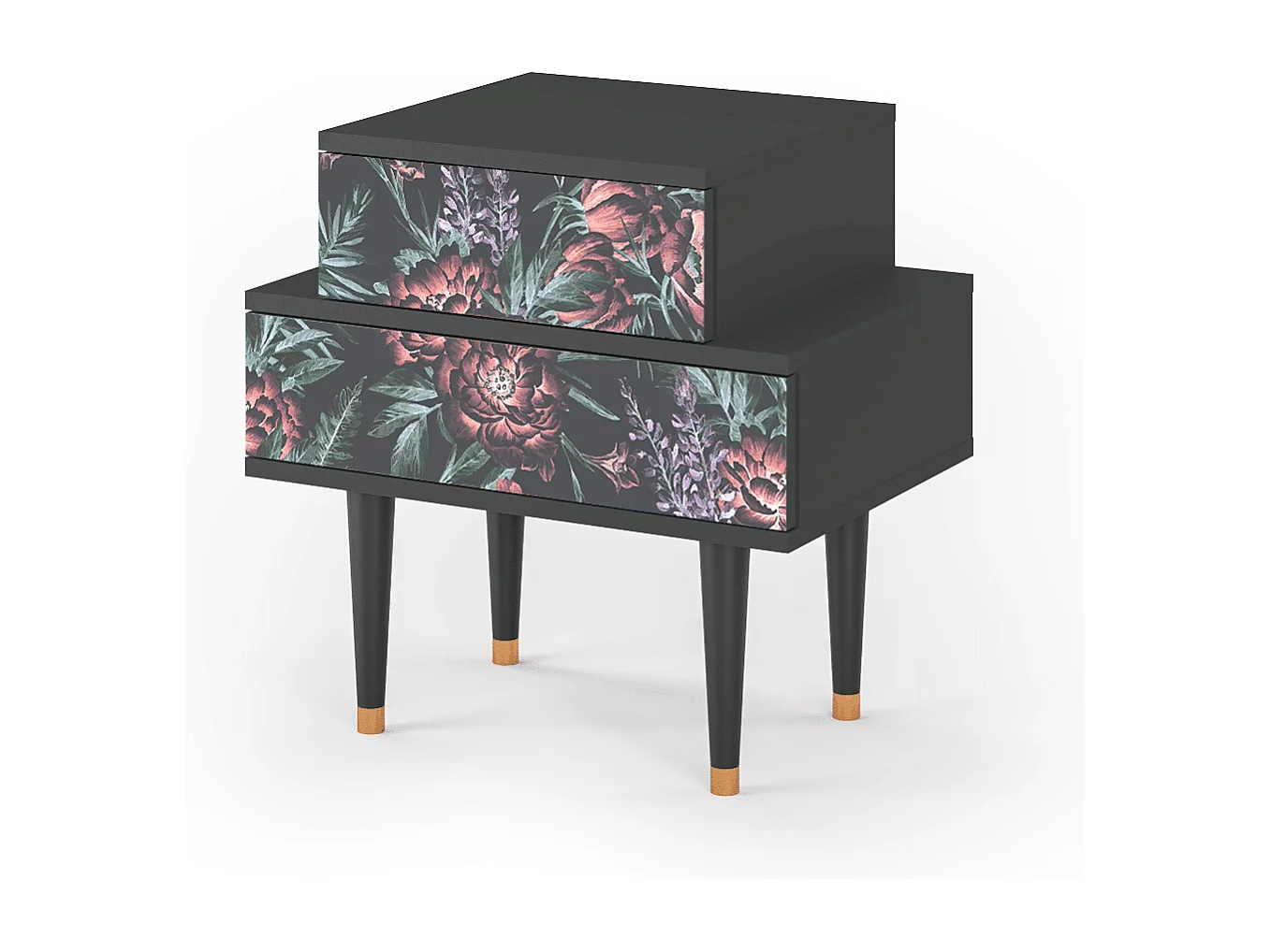 Nachttisch - 58х58х41 cm - NS1 - Dark Peonies, Anthrazit