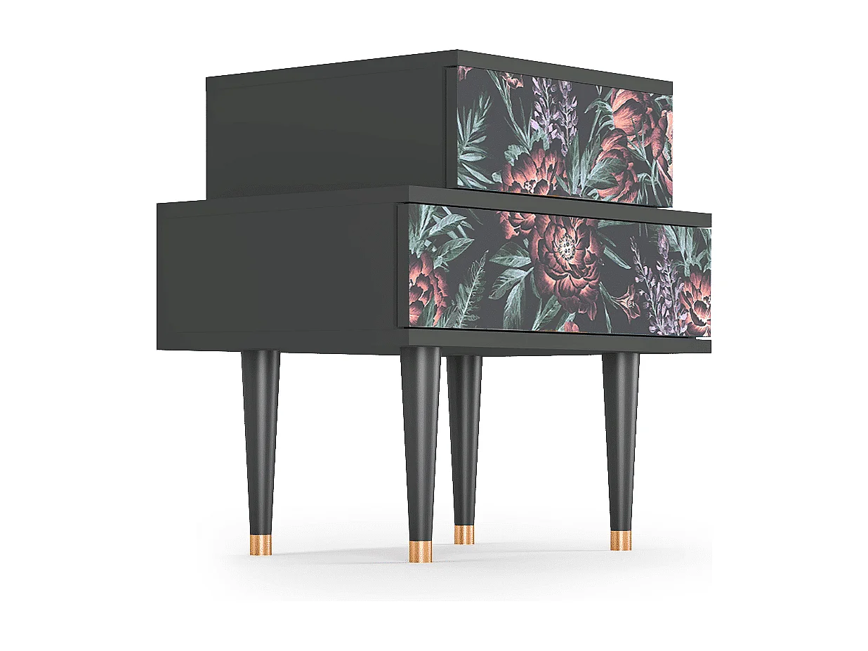 Nachttisch - 58х58х41 cm - NS1 - Dark Peonies, Anthrazit