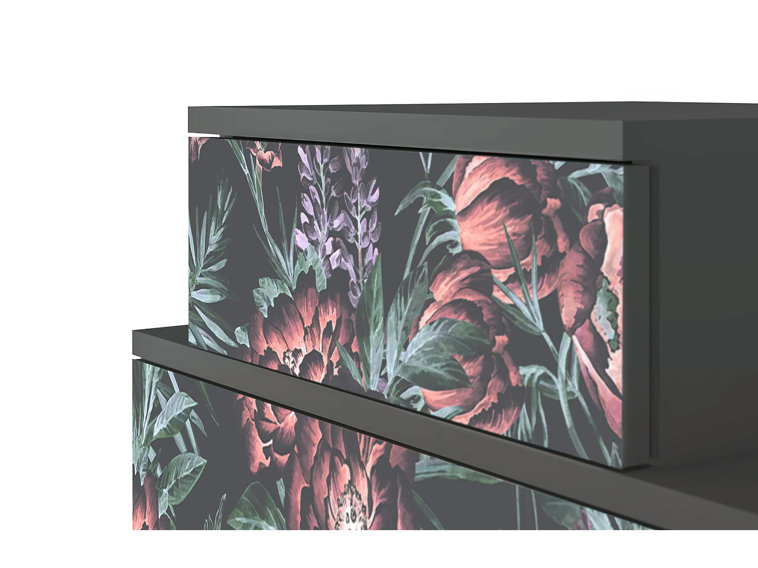 Nachttisch - 58х58х41 cm - NS1 - Dark Peonies, Anthrazit