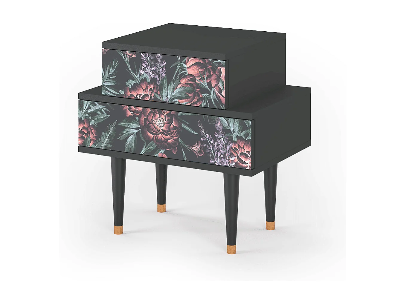 Table de nuit - 58х58х41 cm - NS1 - Dark Peonies, Anthracite