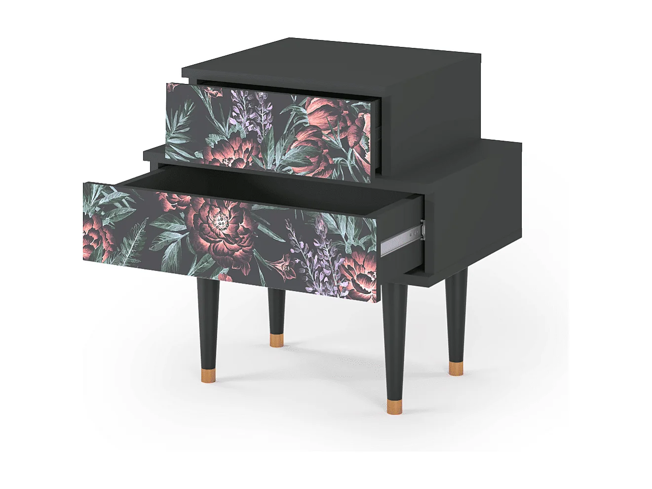 Table de nuit - 58х58х41 cm - NS1 - Dark Peonies, Anthracite