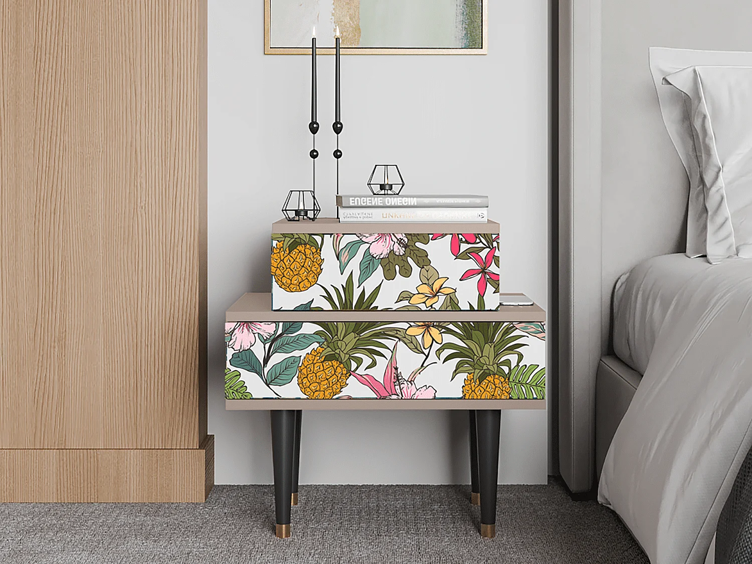 Stolik nocny - 58х58х41 cm - NS1 - Estival Fruit, Latte