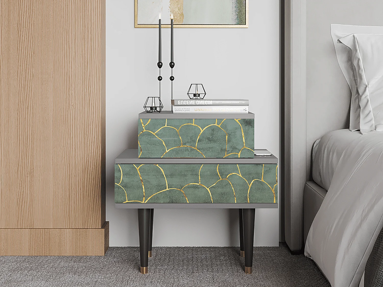 Comodino - 58х58х41 cm - NS1 - Magnificent Water Lily, Grigio