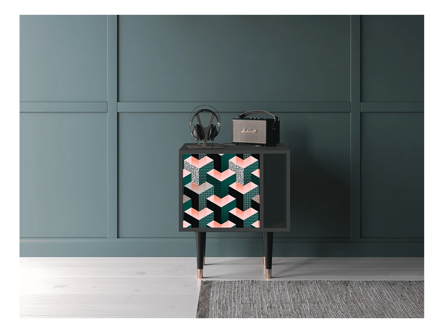 Table de nuit - 57х69х48 cm - S2 - Geometric Madness, Anthracite