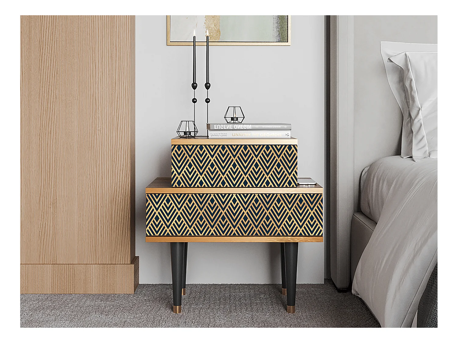 Table de nuit - 58х58х41 cm - NS1 - Egypt Triangles, Noyer