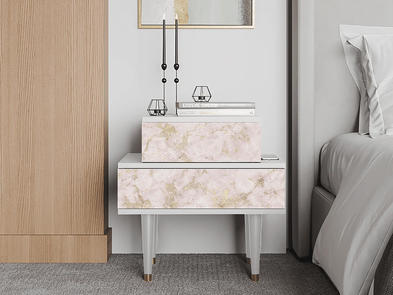 Stolik nocny - 58х58х41 cm - NS1 - Dirty Roses, Biały