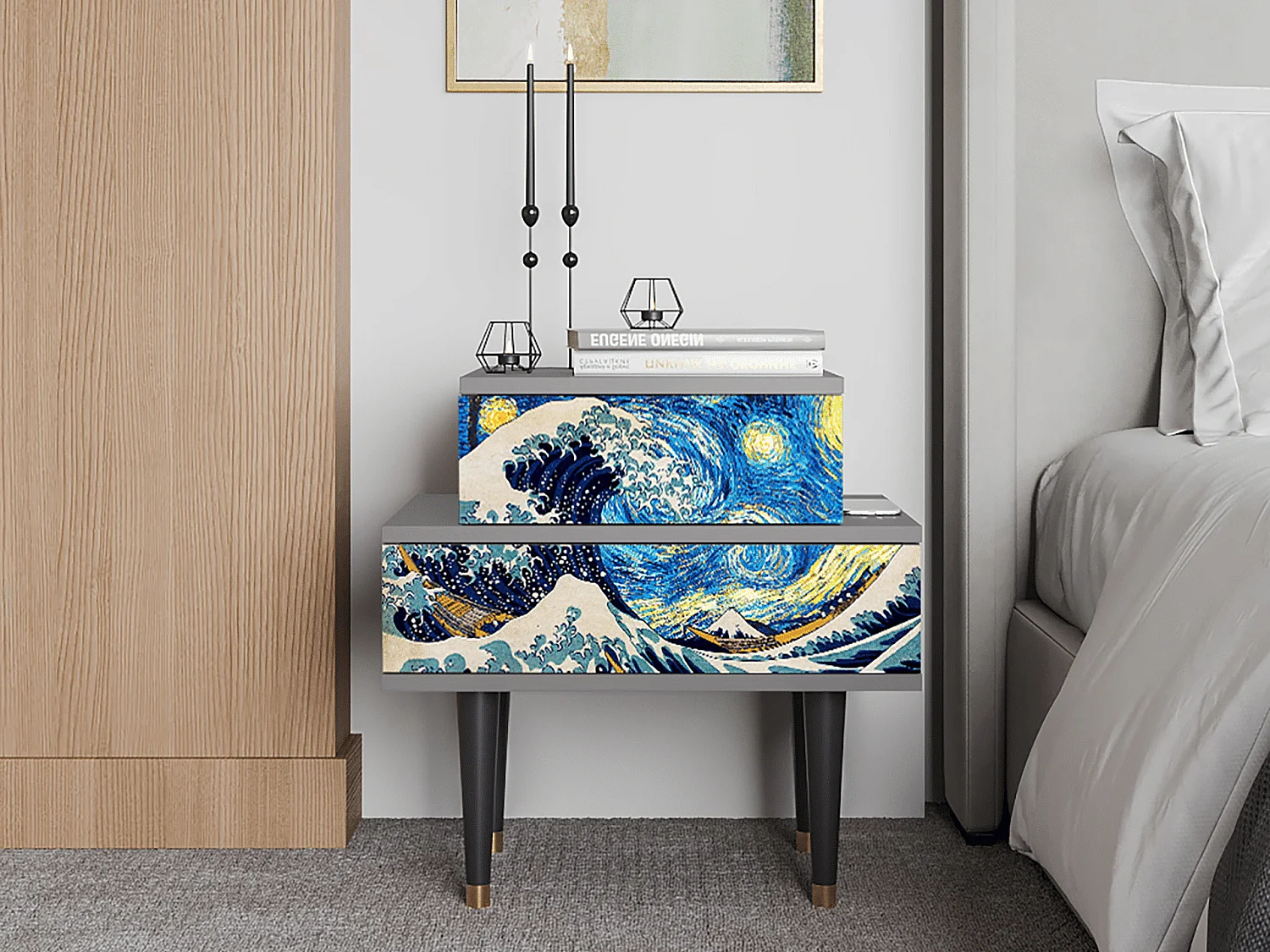 Table de nuit - 58х58х41 cm - NS1 - Great Wave, Gris