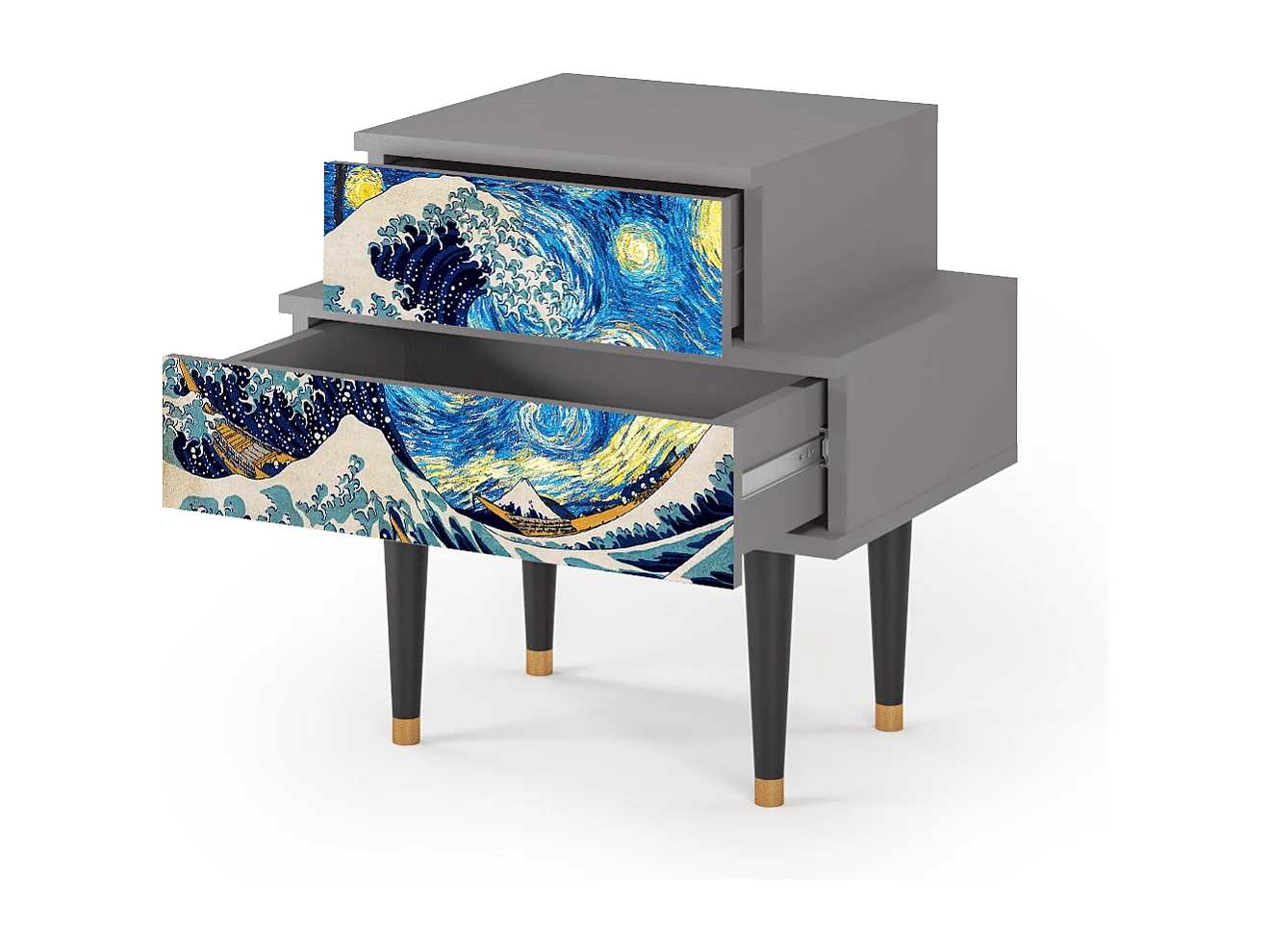 Stolik nocny - 58х58х41 cm - NS1 - Great Wave, Szary