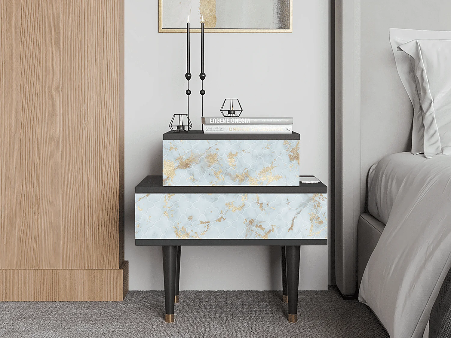 Table de nuit - 58х58х41 cm - NS1 - Golden Waves, Anthracite