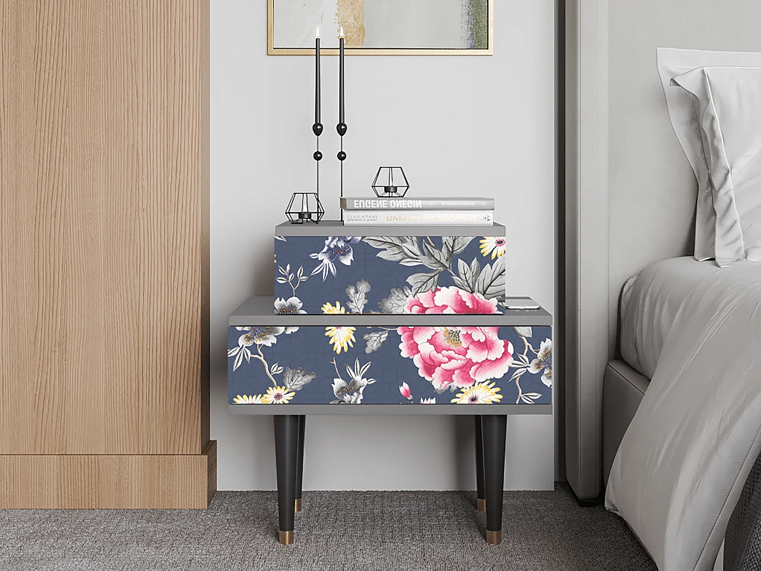 Comodino - 58х58х41 cm - NS1 - Dark Flower Bed, Grigio