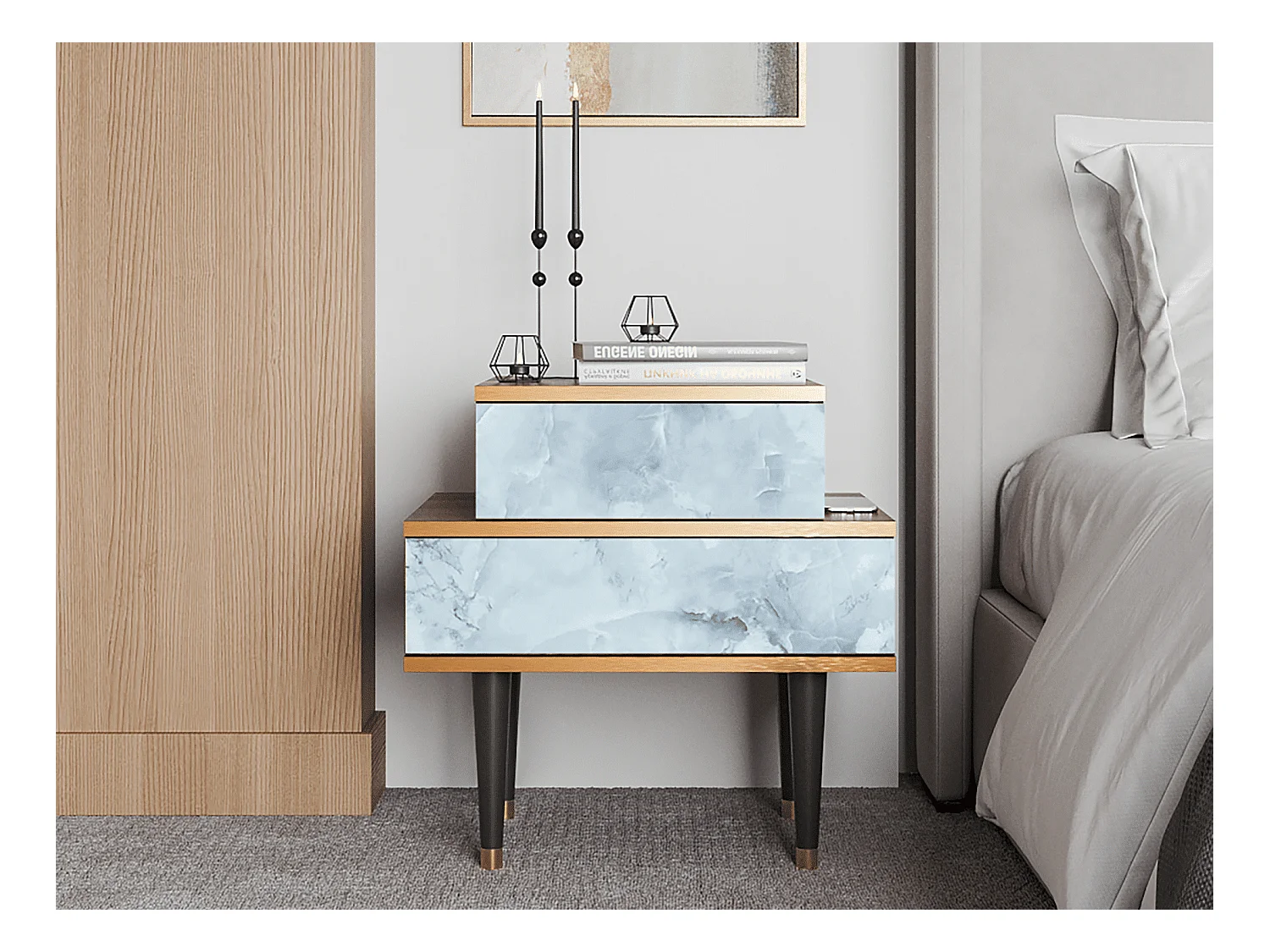 Table de nuit - 58х58х41 cm - NS1 - Glacial Colour, Noyer