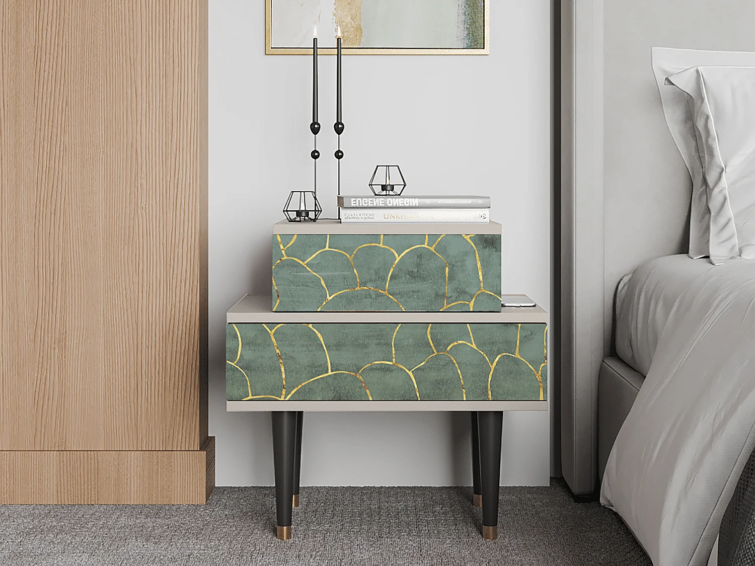 Stolik nocny - 58х58х41 cm - NS1 - Magnificent Water Lily, Piaskowy