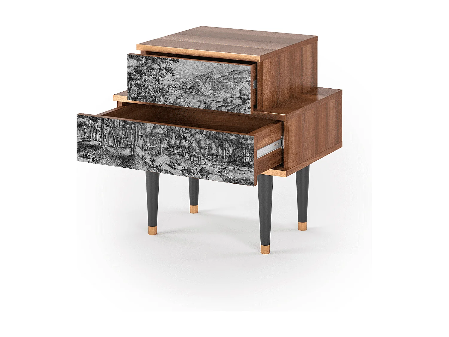 Mesita de noche - 58х58х41 cm - NS1 - Rusticorum, Nogal