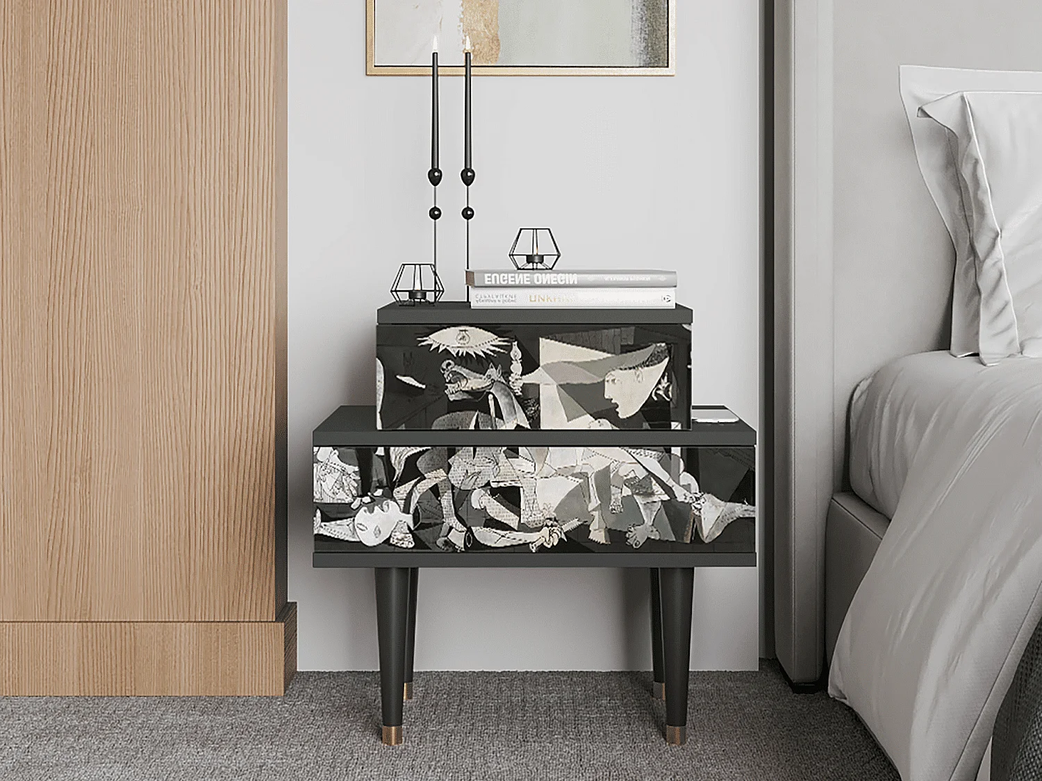 Table de nuit - 58х58х41 cm - NS1 - Guernica by Picasso, Anthracite