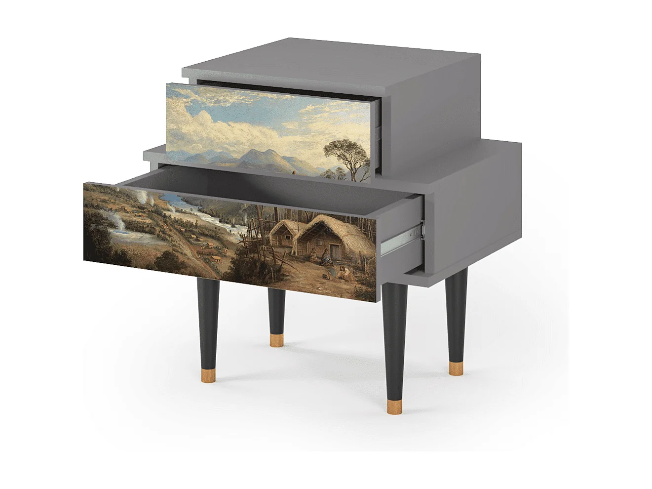 Nachtkastje - 58х58х41 cm - NS1 - View Across the Plains , Grijs