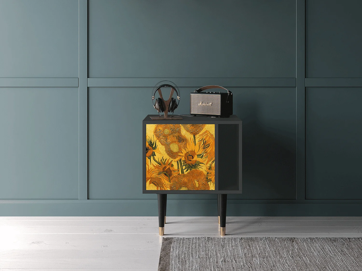 Table de nuit - 57х69х48 cm - S2 - Sunflowers, Anthracite